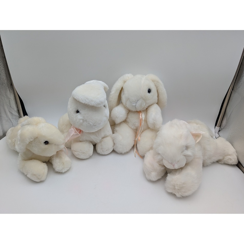 Enesco Walmart Plush Bunny Rabbit White Cream Lot of 4 Vintage Easter Ribbons